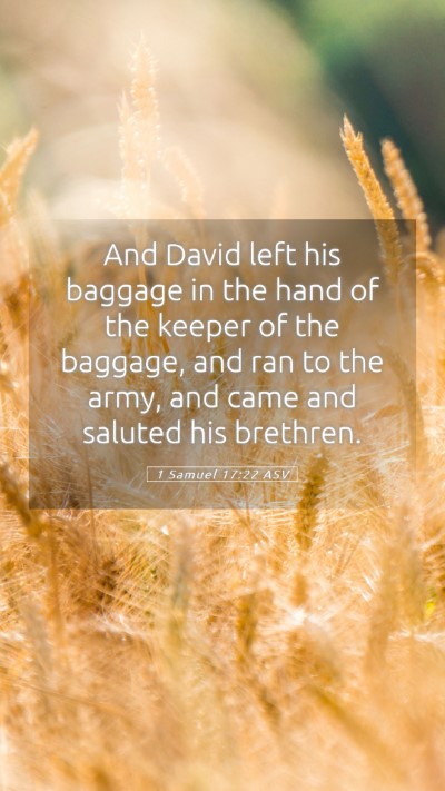 Picture 05 - 1 Samuel 17:22 ASV Mobile Phone Wallpaper - And David left his baggage in the hand of the - Mobile Bible Verse Wallpaper