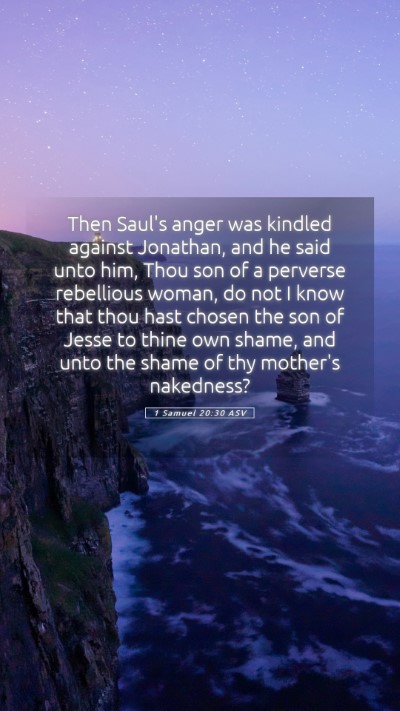 Picture 05 - 1 Samuel 20:30 ASV Mobile Phone Wallpaper - Then Saul's anger was kindled against Jonathan, - Mobile Bible Verse Wallpaper