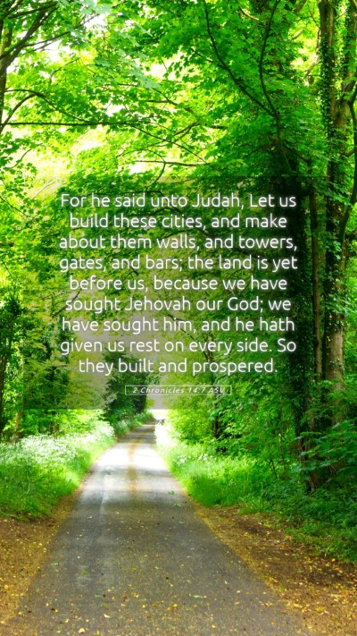 Picture 05 - 2 Chronicles 14:7 ASV Mobile Phone Wallpaper - For he said unto Judah, Let us build these - Mobile Bible Verse Wallpaper