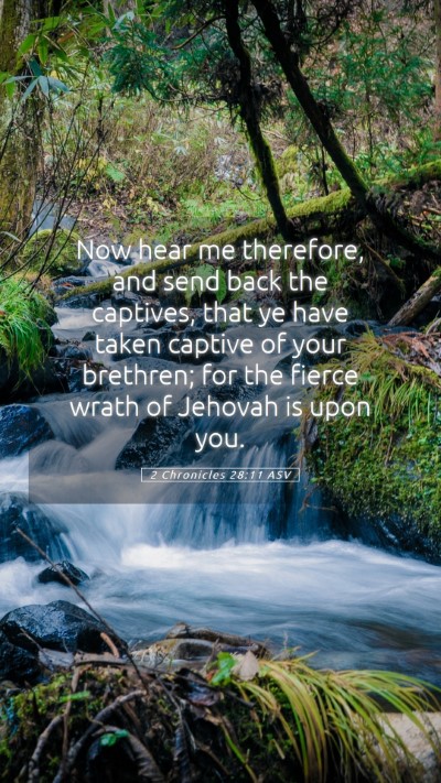 Picture 05 - 2 Chronicles 28:11 ASV Mobile Phone Wallpaper - Now hear me therefore, and send back the - Mobile Bible Verse Wallpaper