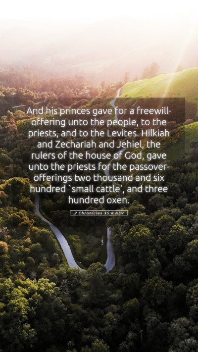 Picture 05 - 2 Chronicles 35:8 ASV Mobile Phone Wallpaper - And his princes gave for a freewill-offering unto - Mobile Bible Verse Wallpaper