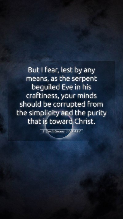 Picture 05 - 2 Corinthians 11:3 ASV Mobile Phone Wallpaper - But I fear, lest by any means, as the serpent - Mobile Bible Verse Wallpaper