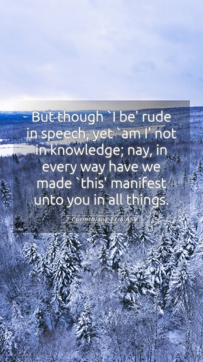 Picture 05 - 2 Corinthians 11:6 ASV Mobile Phone Wallpaper - But though `I be' rude in speech, yet `am I' not - Mobile Bible Verse Wallpaper