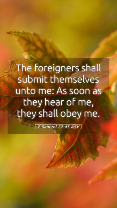 Picture 05 - 2 Samuel 22:45 ASV Mobile Phone Wallpaper - The foreigners shall submit themselves unto me: - Mobile Bible Verse Wallpaper