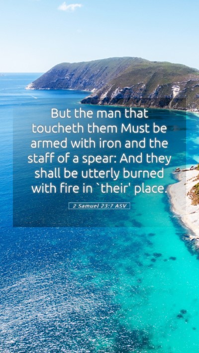 Picture 05 - 2 Samuel 23:7 ASV Mobile Phone Wallpaper - But the man that toucheth them Must be armed with - Mobile Bible Verse Wallpaper
