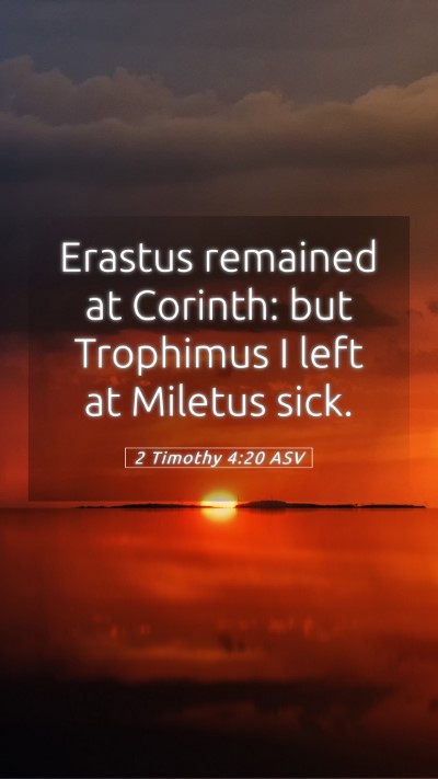 Picture 05 - 2 Timothy 4:20 ASV Mobile Phone Wallpaper - Erastus remained at Corinth: but Trophimus I left - Mobile Bible Verse Wallpaper