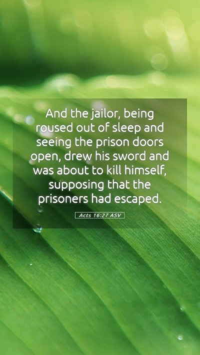 Picture 05 - Acts 16:27 ASV Mobile Phone Wallpaper - And the jailor, being roused out of sleep and - Mobile Bible Verse Wallpaper