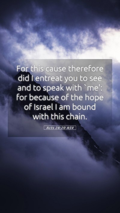 Picture 05 - Acts 28:20 ASV Mobile Phone Wallpaper - For this cause therefore did I entreat you to see - Mobile Bible Verse Wallpaper