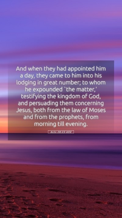 Picture 05 - Acts 28:23 ASV Mobile Phone Wallpaper - And when they had appointed him a day, they came - Mobile Bible Verse Wallpaper