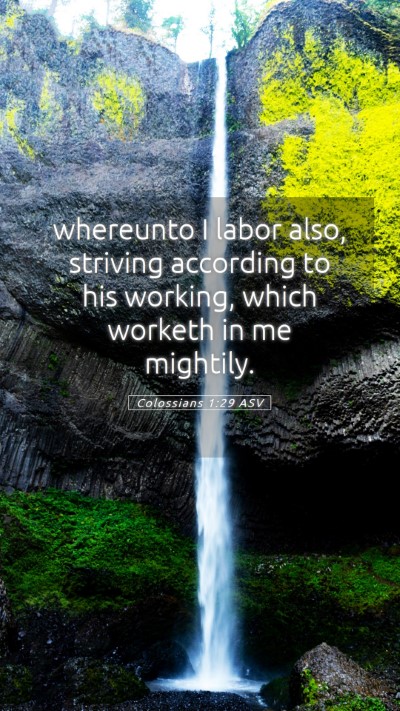 Picture 05 - Colossians 1:29 ASV Mobile Phone Wallpaper - whereunto I labor also, striving according to his - Mobile Bible Verse Wallpaper