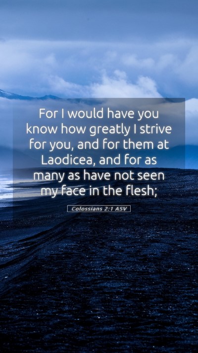 Picture 05 - Colossians 2:1 ASV Mobile Phone Wallpaper - For I would have you know how greatly I strive - Mobile Bible Verse Wallpaper