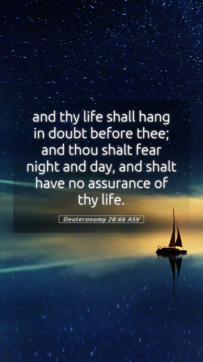 Picture 05 - Deuteronomy 28:66 ASV Mobile Phone Wallpaper - and thy life shall hang in doubt before thee; and - Mobile Bible Verse Wallpaper