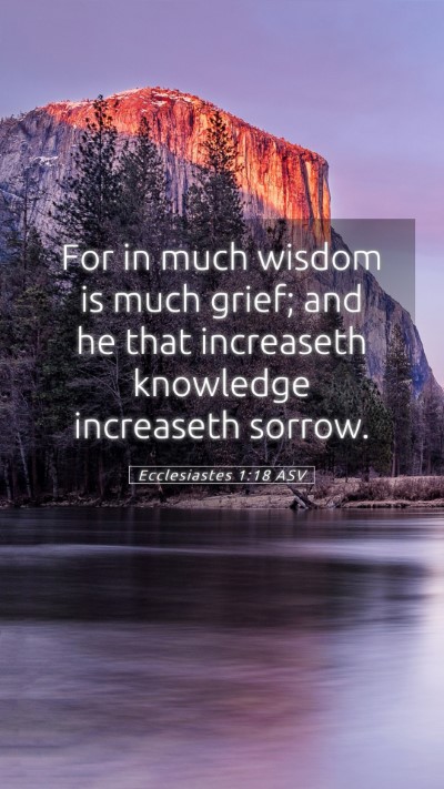 Picture 05 - Ecclesiastes 1:18 ASV Mobile Phone Wallpaper - For in much wisdom is much grief; and he that - Mobile Bible Verse Wallpaper