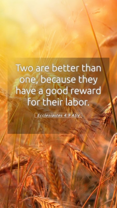 Picture 05 - Ecclesiastes 4:9 ASV Mobile Phone Wallpaper - Two are better than one, because they have a good - Mobile Bible Verse Wallpaper