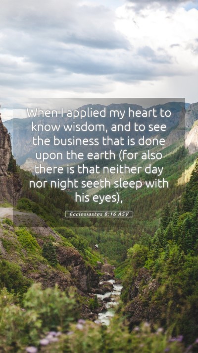 Picture 05 - Ecclesiastes 8:16 ASV Mobile Phone Wallpaper - When I applied my heart to know wisdom, and to - Mobile Bible Verse Wallpaper