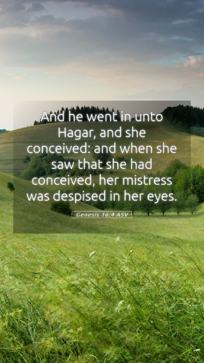Picture 05 - Genesis 16:4 ASV Mobile Phone Wallpaper - And he went in unto Hagar, and she conceived: and - Mobile Bible Verse Wallpaper