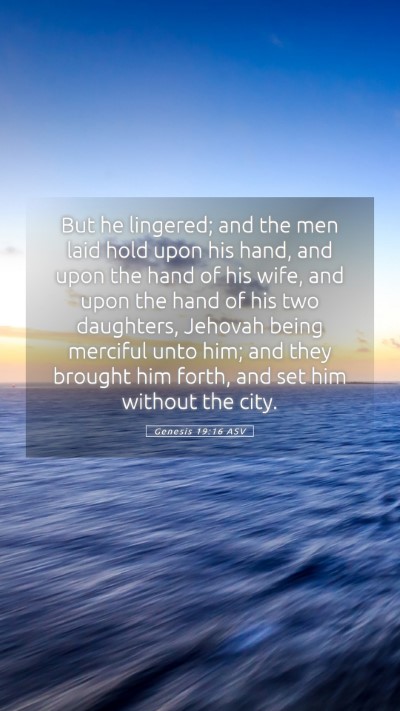 Picture 05 - Genesis 19:16 ASV Mobile Phone Wallpaper - But he lingered; and the men laid hold upon his - Mobile Bible Verse Wallpaper