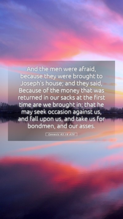 Picture 05 - Genesis 43:18 ASV Mobile Phone Wallpaper - And the men were afraid, because they were - Mobile Bible Verse Wallpaper