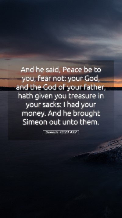 Picture 05 - Genesis 43:23 ASV Mobile Phone Wallpaper - And he said, Peace be to you, fear not: your God, - Mobile Bible Verse Wallpaper