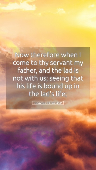 Picture 05 - Genesis 44:30 ASV Mobile Phone Wallpaper - Now therefore when I come to thy servant my - Mobile Bible Verse Wallpaper