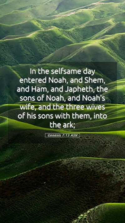 Picture 05 - Genesis 7:13 ASV Mobile Phone Wallpaper - In the selfsame day entered Noah, and Shem, and - Mobile Bible Verse Wallpaper