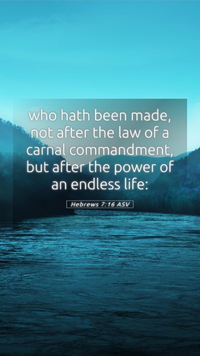 Picture 05 - Hebrews 7:16 ASV Mobile Phone Wallpaper - who hath been made, not after the law of a carnal - Mobile Bible Verse Wallpaper