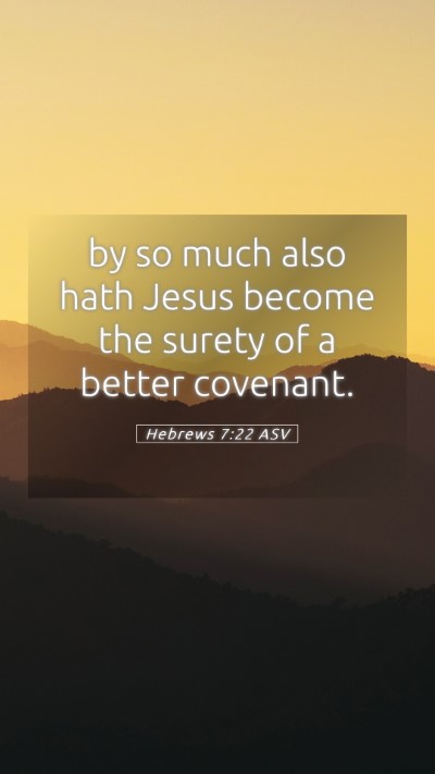 Picture 05 - Hebrews 7:22 ASV Mobile Phone Wallpaper - by so much also hath Jesus become the surety of a - Mobile Bible Verse Wallpaper