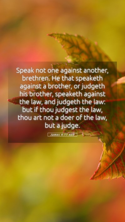 Picture 05 - James 4:11 ASV Mobile Phone Wallpaper - Speak not one against another, brethren. He that - Mobile Bible Verse Wallpaper