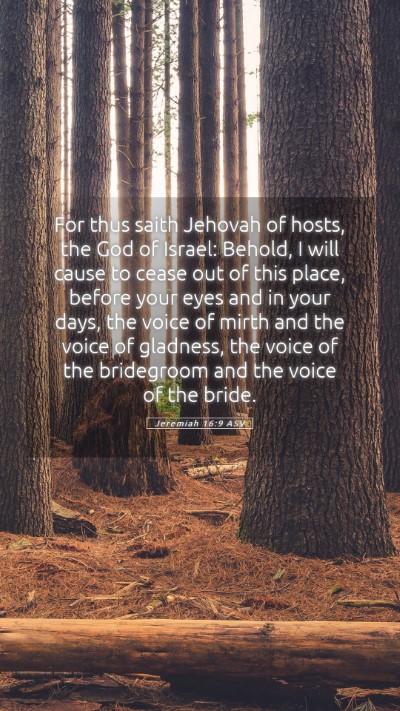Picture 05 - Jeremiah 16:9 ASV Mobile Phone Wallpaper - For thus saith Jehovah of hosts, the God of - Mobile Bible Verse Wallpaper