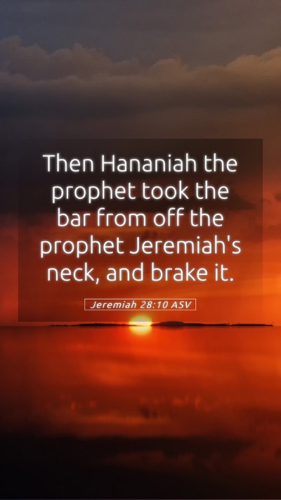 Picture 05 - Jeremiah 28:10 ASV Mobile Phone Wallpaper - Then Hananiah the prophet took the bar from off - Mobile Bible Verse Wallpaper