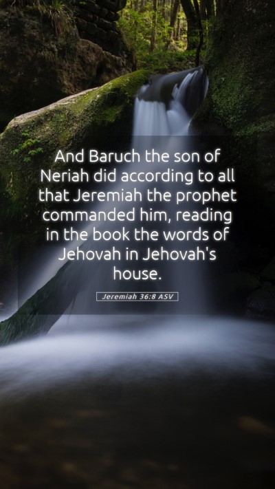 Picture 05 - Jeremiah 36:8 ASV Mobile Phone Wallpaper - And Baruch the son of Neriah did according to all - Mobile Bible Verse Wallpaper