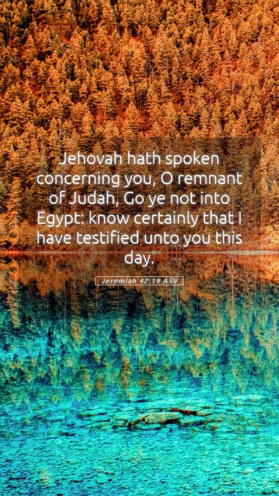 Picture 05 - Jeremiah 42:19 ASV Mobile Phone Wallpaper - Jehovah hath spoken concerning you, O remnant of - Mobile Bible Verse Wallpaper