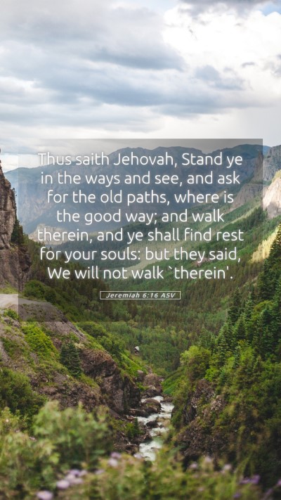 Picture 05 - Jeremiah 6:16 ASV Mobile Phone Wallpaper - Thus saith Jehovah, Stand ye in the ways and see, - Mobile Bible Verse Wallpaper