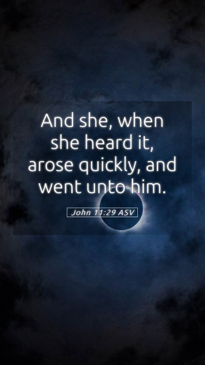 Picture 05 - John 11:29 ASV Mobile Phone Wallpaper - And she, when she heard it, arose quickly, and - Mobile Bible Verse Wallpaper