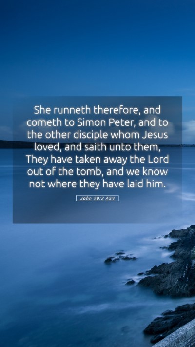 Picture 05 - John 20:2 ASV Mobile Phone Wallpaper - She runneth therefore, and cometh to Simon Peter, - Mobile Bible Verse Wallpaper