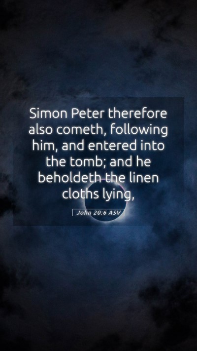 Picture 05 - John 20:6 ASV Mobile Phone Wallpaper - Simon Peter therefore also cometh, following him, - Mobile Bible Verse Wallpaper