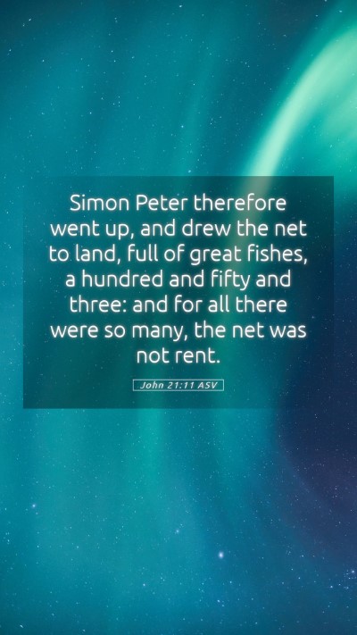 Picture 05 - John 21:11 ASV Mobile Phone Wallpaper - Simon Peter therefore went up, and drew the net - Mobile Bible Verse Wallpaper