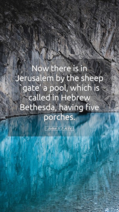 Picture 05 - John 5:2 ASV Mobile Phone Wallpaper - Now there is in Jerusalem by the sheep `gate' a - Mobile Bible Verse Wallpaper