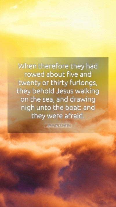 Picture 05 - John 6:19 ASV Mobile Phone Wallpaper - When therefore they had rowed about five and - Mobile Bible Verse Wallpaper