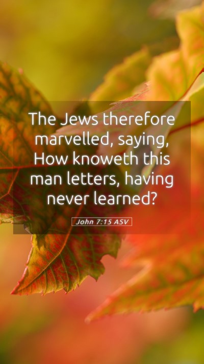 Picture 05 - John 7:15 ASV Mobile Phone Wallpaper - The Jews therefore marvelled, saying, How knoweth - Mobile Bible Verse Wallpaper