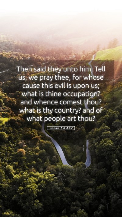 Picture 05 - Jonah 1:8 ASV Mobile Phone Wallpaper - Then said they unto him, Tell us, we pray thee, - Mobile Bible Verse Wallpaper