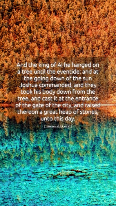 Picture 05 - Joshua 8:29 ASV Mobile Phone Wallpaper - And the king of Ai he hanged on a tree until the - Mobile Bible Verse Wallpaper