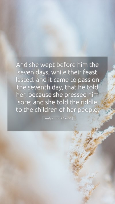 Picture 05 - Judges 14:17 ASV Mobile Phone Wallpaper - And she wept before him the seven days, while - Mobile Bible Verse Wallpaper