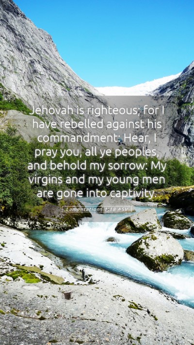 Picture 05 - Lamentations 1:18 ASV Mobile Phone Wallpaper - Jehovah is righteous; for I have rebelled against - Mobile Bible Verse Wallpaper