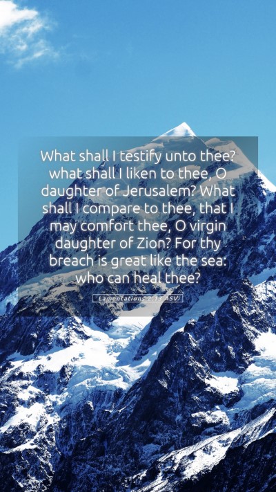 Picture 05 - Lamentations 2:13 ASV Mobile Phone Wallpaper - What shall I testify unto thee? what shall I - Mobile Bible Verse Wallpaper
