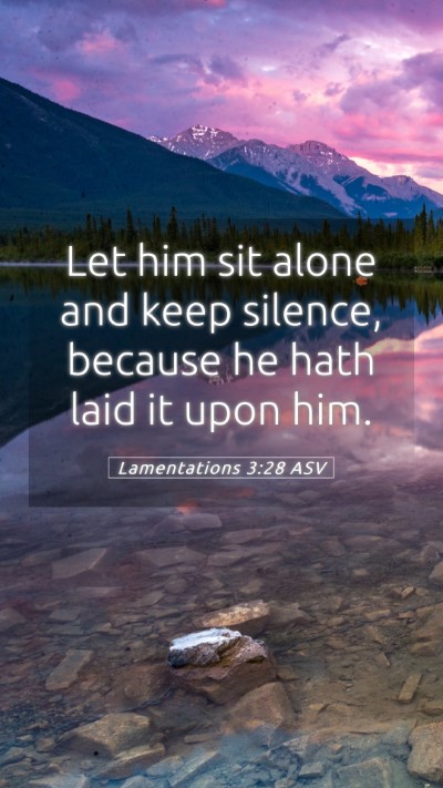 Picture 05 - Lamentations 3:28 ASV Mobile Phone Wallpaper - Let him sit alone and keep silence, because he - Mobile Bible Verse Wallpaper