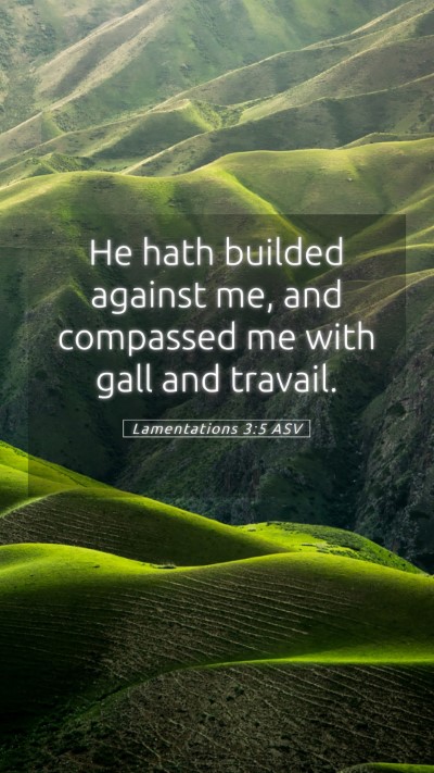 Picture 05 - Lamentations 3:5 ASV Mobile Phone Wallpaper - He hath builded against me, and compassed me with - Mobile Bible Verse Wallpaper