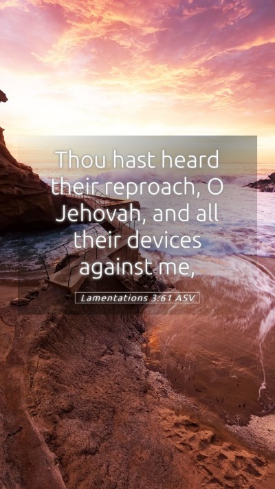 Picture 05 - Lamentations 3:61 ASV Mobile Phone Wallpaper - Thou hast heard their reproach, O Jehovah, and - Mobile Bible Verse Wallpaper