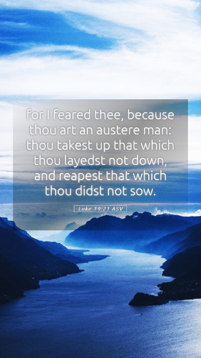 Picture 05 - Luke 19:21 ASV Mobile Phone Wallpaper - for I feared thee, because thou art an austere - Mobile Bible Verse Wallpaper