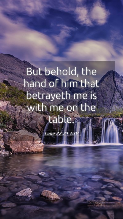 Picture 05 - Luke 22:21 ASV Mobile Phone Wallpaper - But behold, the hand of him that betrayeth me is - Mobile Bible Verse Wallpaper
